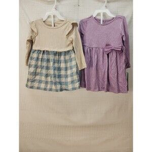 2 Carters Dresses Girls Size 9 Months Aline Purple Blue Floral Long Sleeve